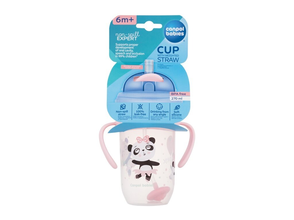 Canpol Babies - Exotic Animals Non-Spill Expert Cup With Weighted Straw Pink - For Kids, 270 ml